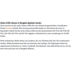 Folge 121: Thai Airways verkauft ihre Airbus A380
