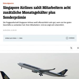 Folge 149: Singapore Airlines zahlt 8 extra Gehälter plus Sonderprämie