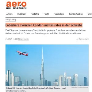 Folge 165: Codeshare zwischen Condor und Emirates in der Schwebe