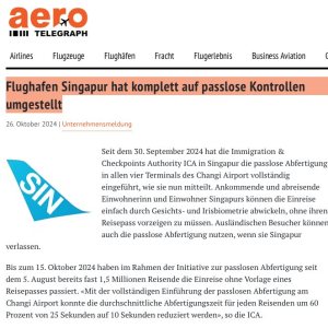 Folge 165: Flughafen Singapur hat auf passlose Kontrollen umgestellt