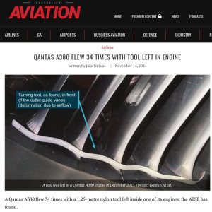 Folge 170: QANTAS A380 FLEW 34 TIMES WITH TOOL LEFT IN ENGINE