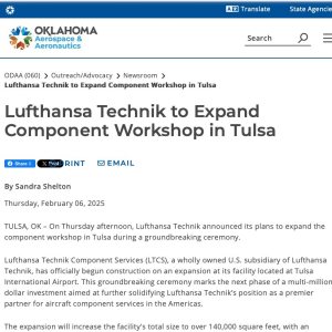 Folge 179: Lufthansa Technik to Expand Component Workshop in Tulsa