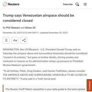 Folge 207: Trump says Venezuelan airspace should be considered closed