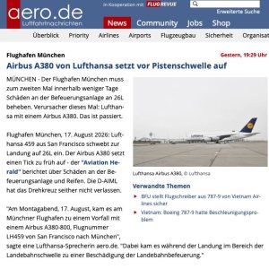 Kapitelbild: Airbus A380 von Lufthansa setzt vor Pistenschwelle auf