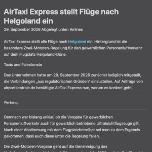 Kapitelbild: Die AirTaxe darf nicht nach Helgoland